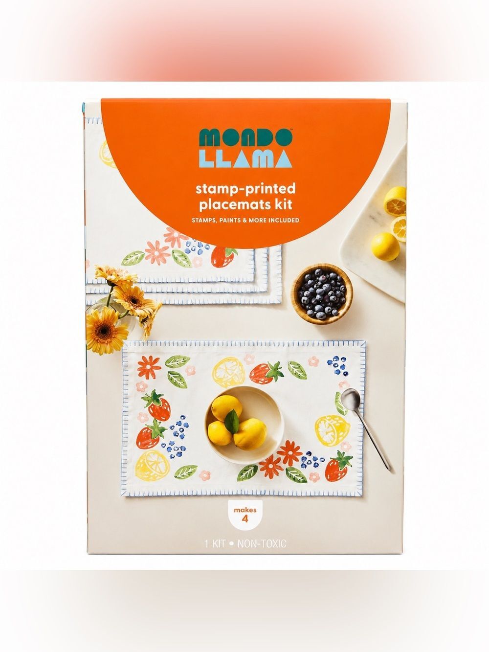 Mondo Llama 4-count Stamp-Printed Placemats Craft Kit featuring fruit  floral